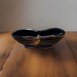 MCM Art Deco Black Gold Vintage Planter Vase Container Red Pottery Unique ￼